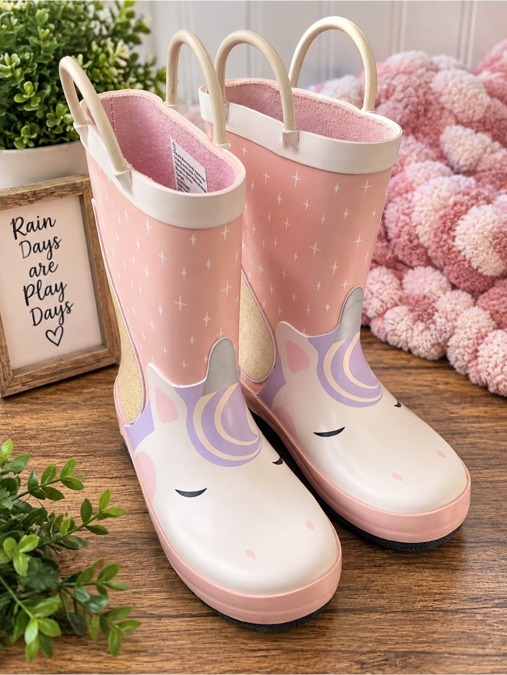 🦄 Pink Unicorn Rain Boots – Girls’ Size 11